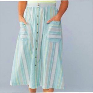 Patagonia Skirt Coconut Button Front Pastel Stripes Organic Cotton Hemp L Large